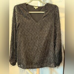 New WOT Jodifl black fuzzy sparkly top